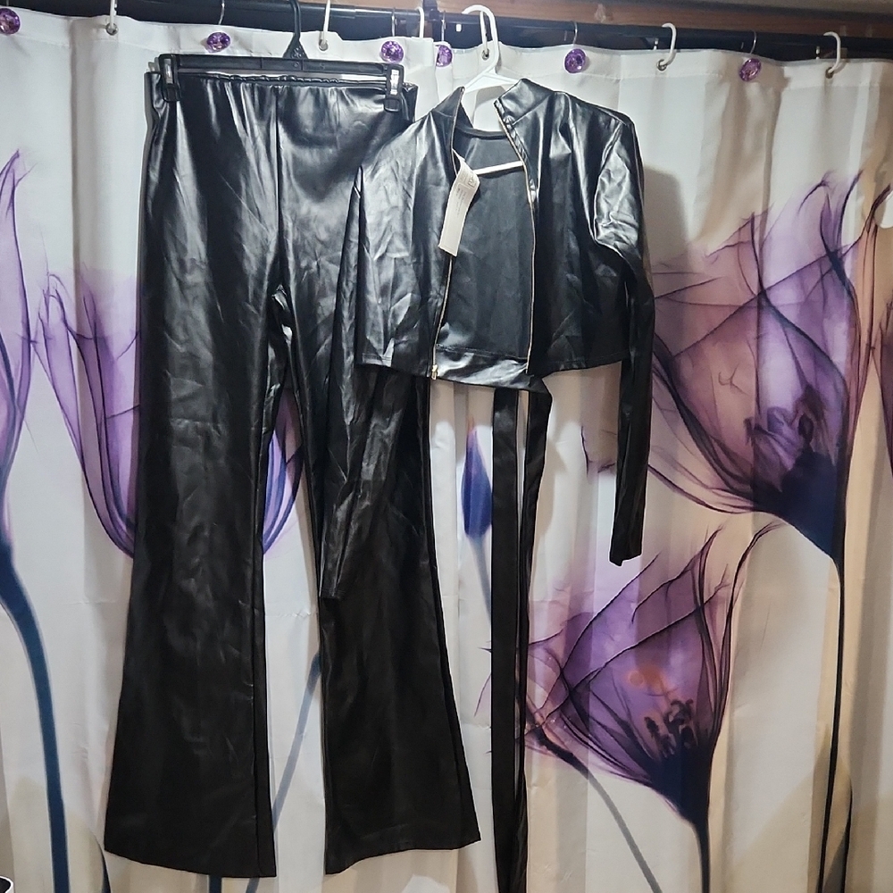 Black Faux Leather Jacket and Pants Set. XL. NWT.